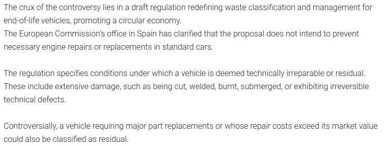 Proposed European law banning repair of vehicles over 15 years old