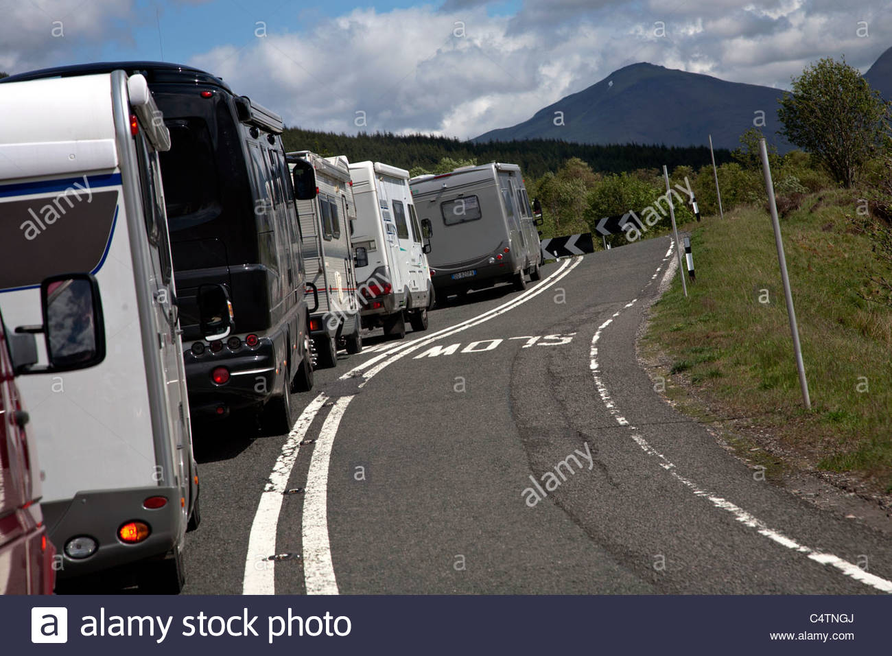 queue-of-campervans-in-scotland-C4TNGJ.jpg