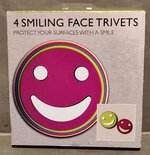 Lakeland set of 4 Large Stacking Smiling/Smiley Face Trivets & stand - incl P&P