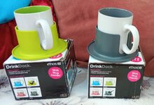 Green or Grey Drink Dock Mug & Spill Catcher Holder Coaster - incl P&P